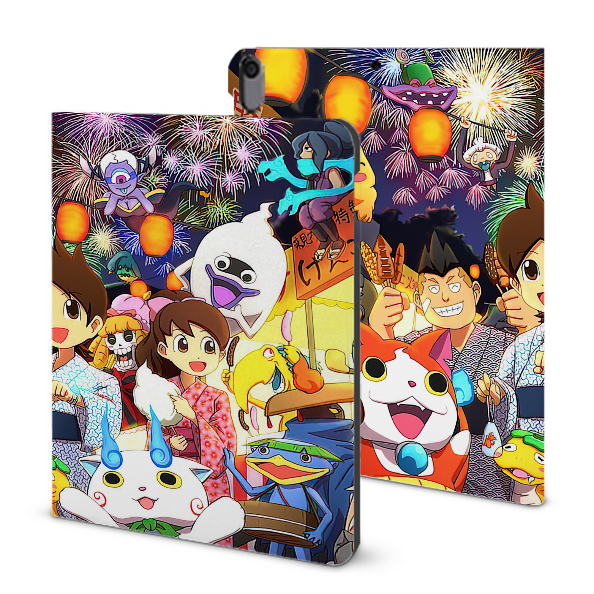 （画像用） 妖怪ウォッチ Yo-kai Watch IPad ケース ブック型 PUレザー TPU 耐衝撃 軽量 薄型 ペン収納なし 全面保護 IPad 各モデル対応
